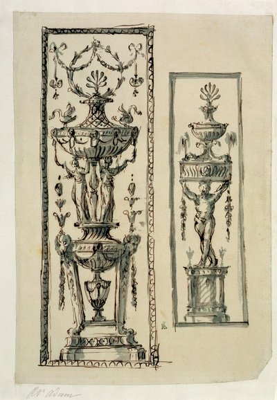 Geschetste ontwerpen voor sierlijke panelen door Robert Adam